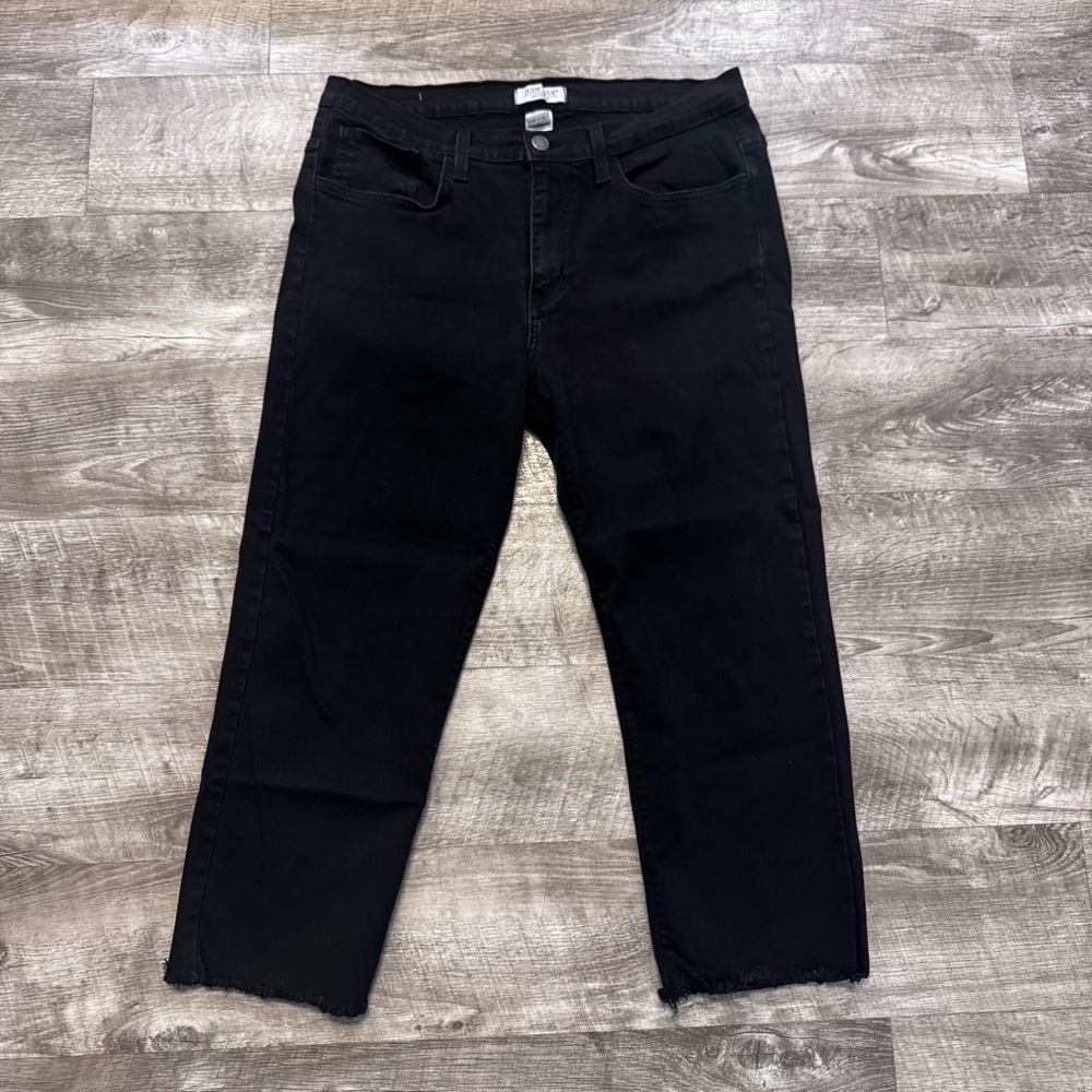 Judy Blue Stretch Striaght Leg Raw Hem Black Wash Crop Jeans Womens Sz. 1XL